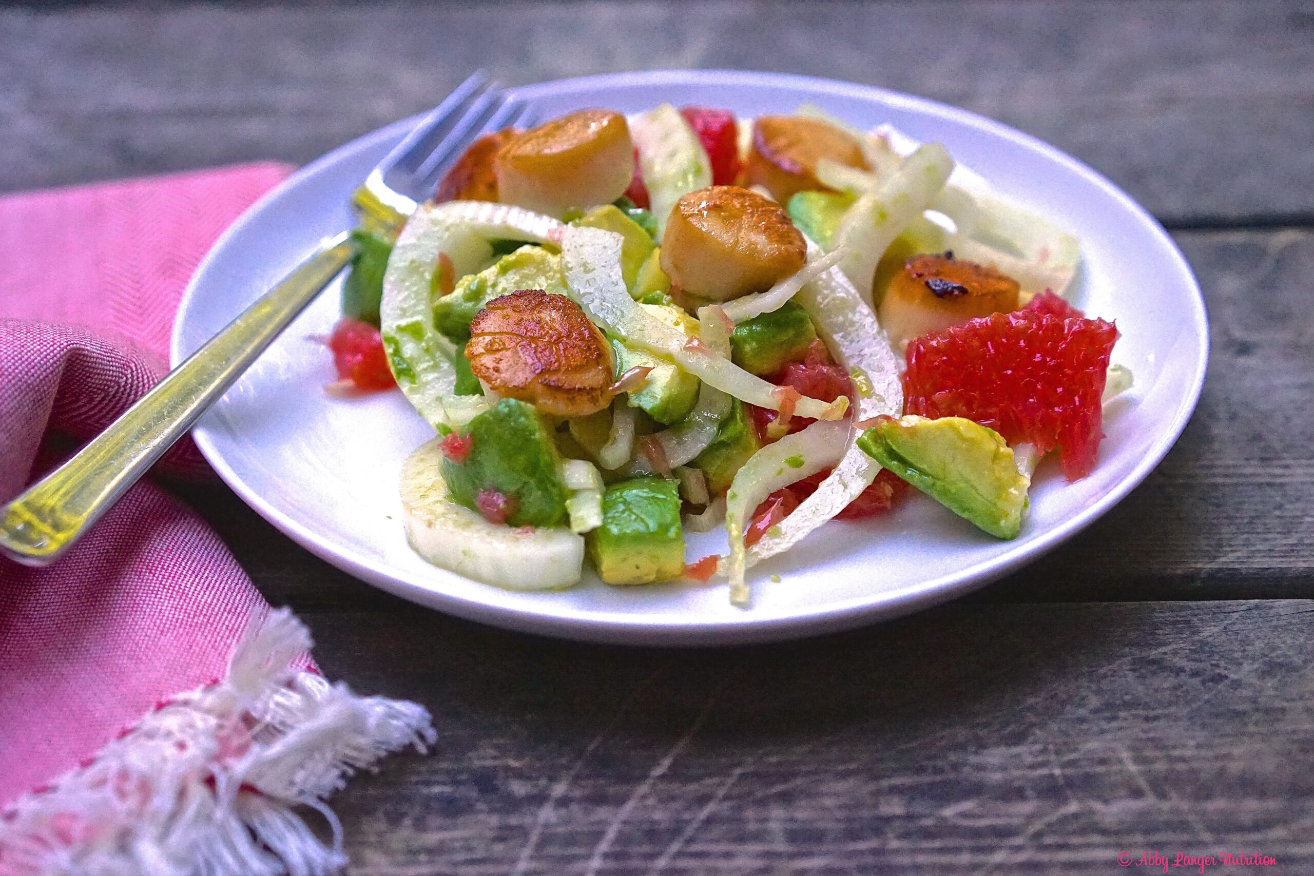 Fennel and Pink Grapefruit Salad with Seared Scallops and Pink