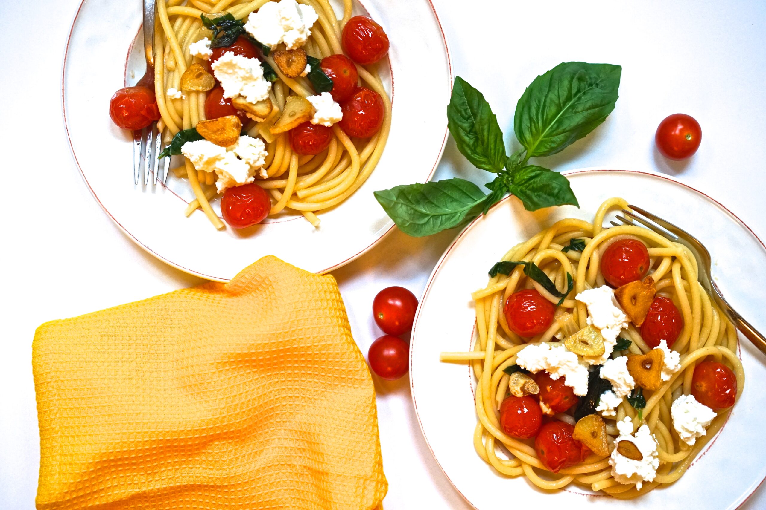 Bucatini with Melted Tomatoes and Ricotta