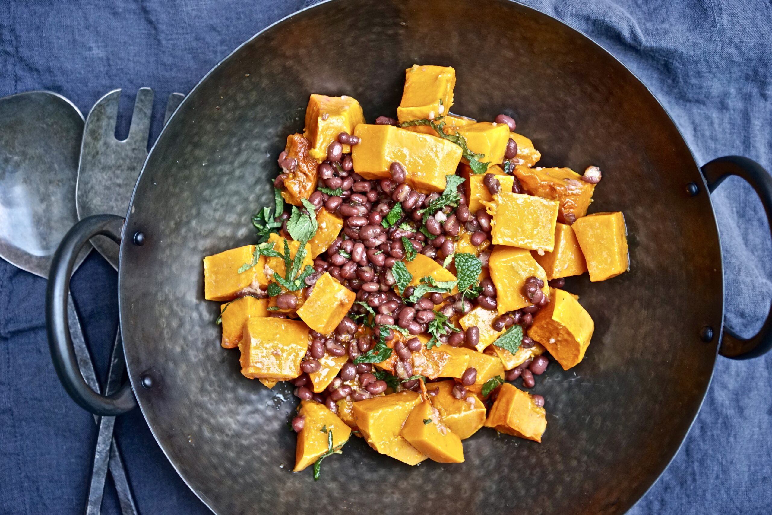 Roasted Butternut Squash with Adzuki Beans, Fresh Mint, and Lime Vinaigrette