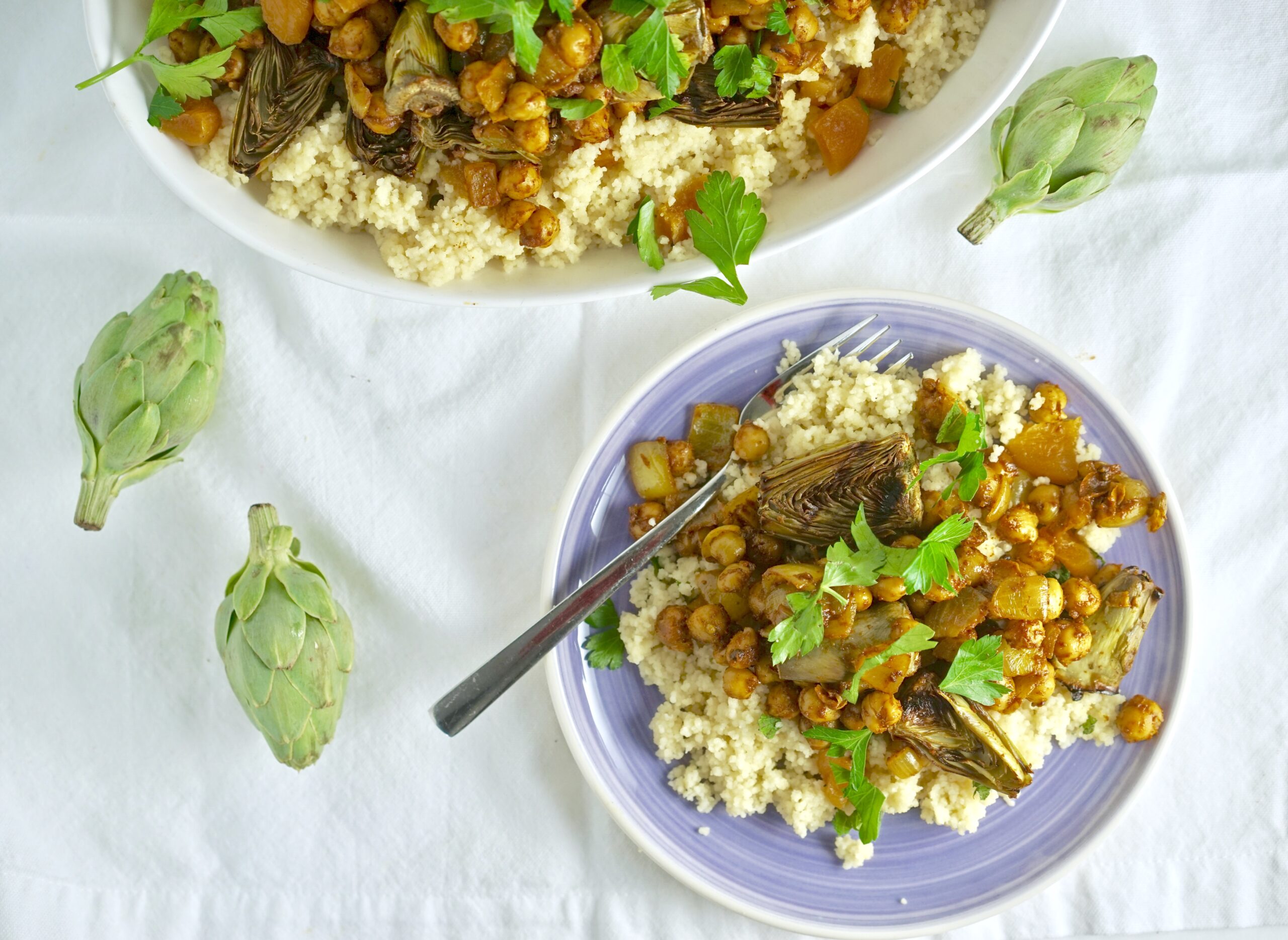 Tagine with Grilled Artichokes, Chickpeas and Preserved Lemon