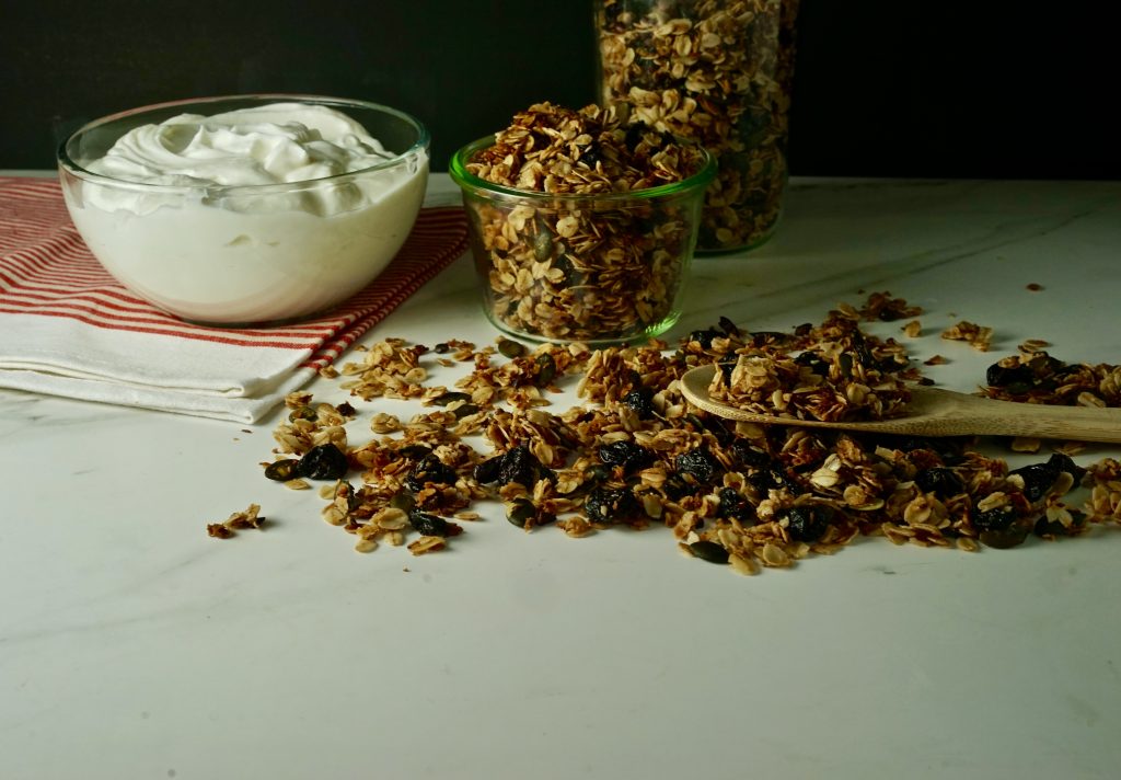 Cast Iron Pan Granola Recipe with Cherries and Pumpkin Seeds