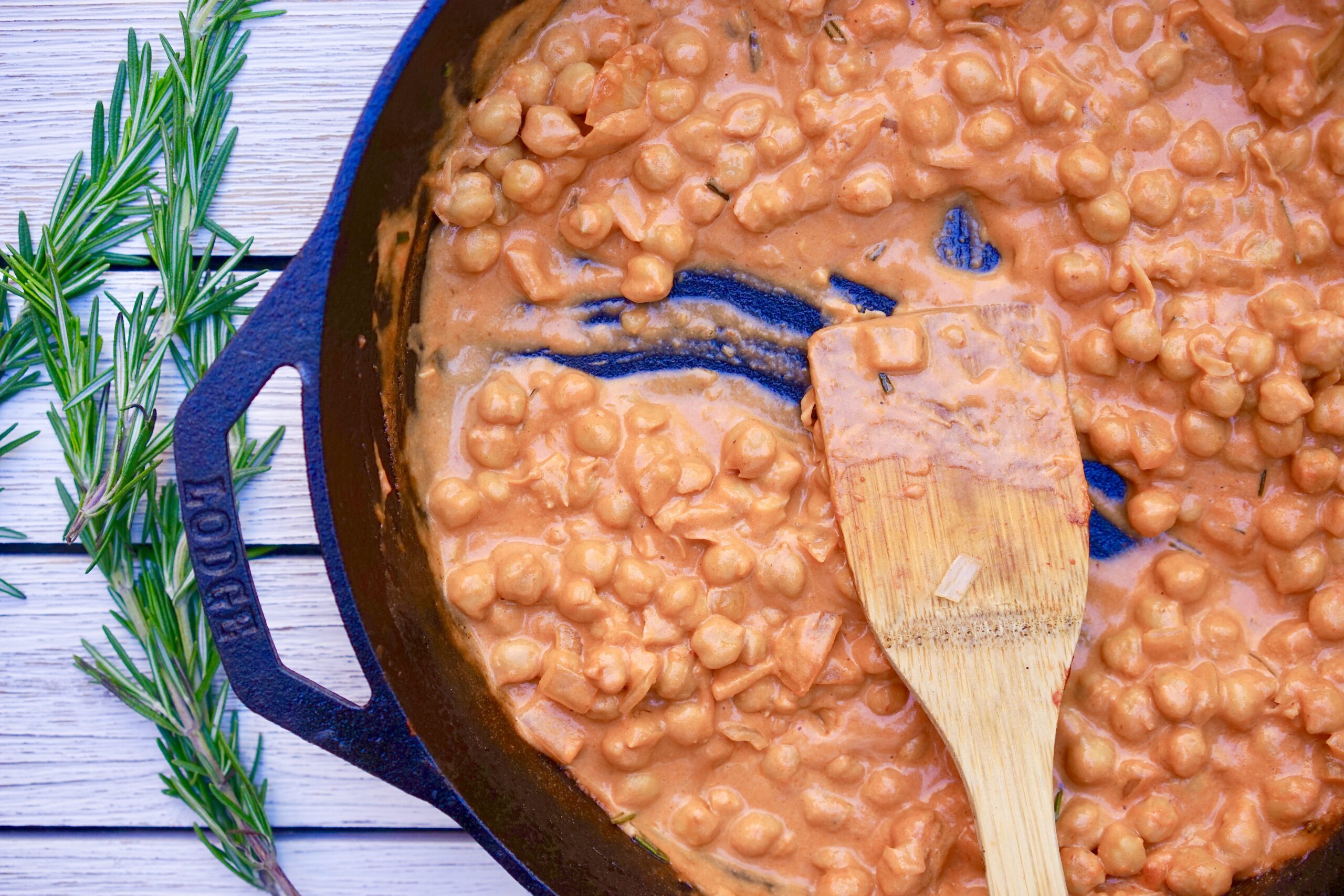 Deliciously Dairy Free Creamy Tomato Rosemary Chickpeas