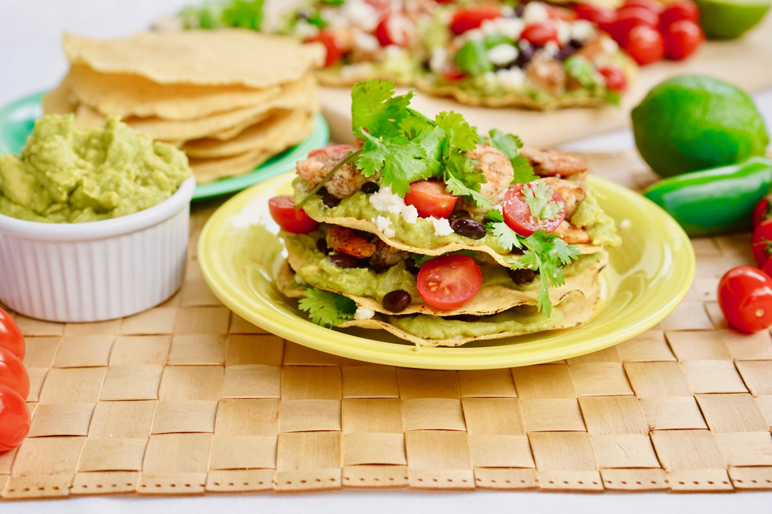 Game Day Chili Lime Shrimp and Guacamole Tostadas
