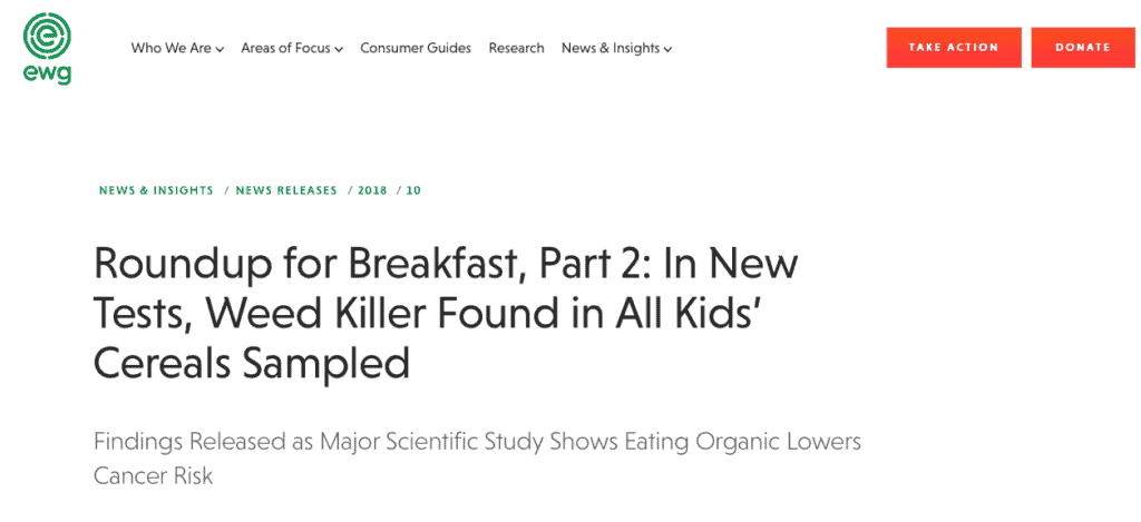 EWG glyphosate cereal