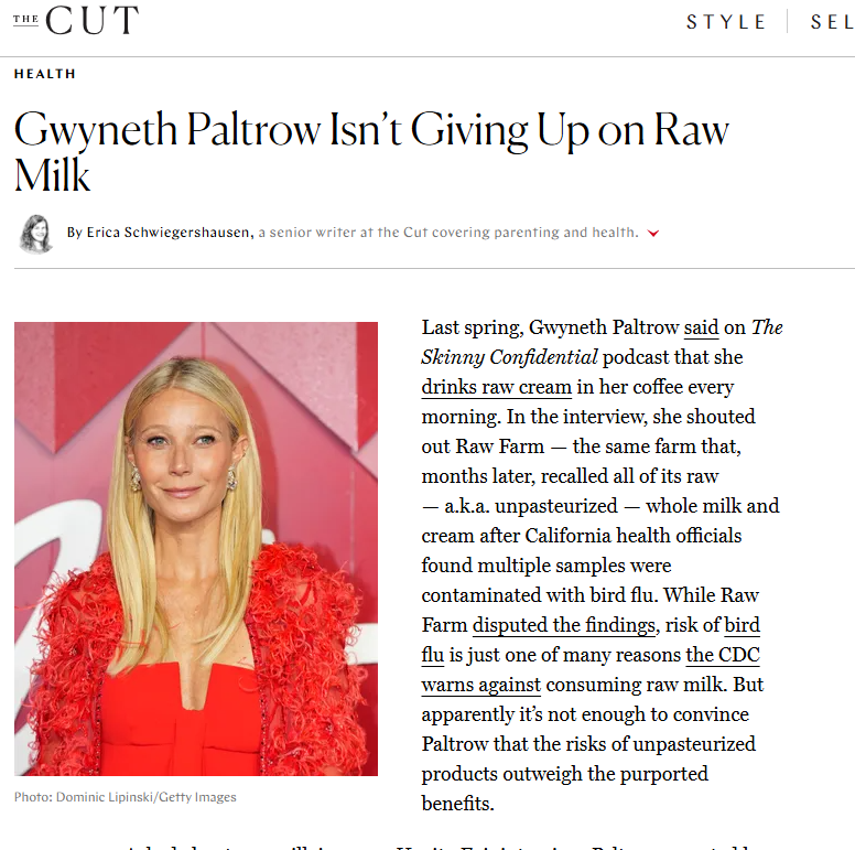 gwyneth paltrow raw milk
